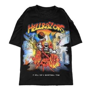 Warren Lotas Hellrazors Flame Alley Graphic Tee T-Shirt M basketball shirt skull